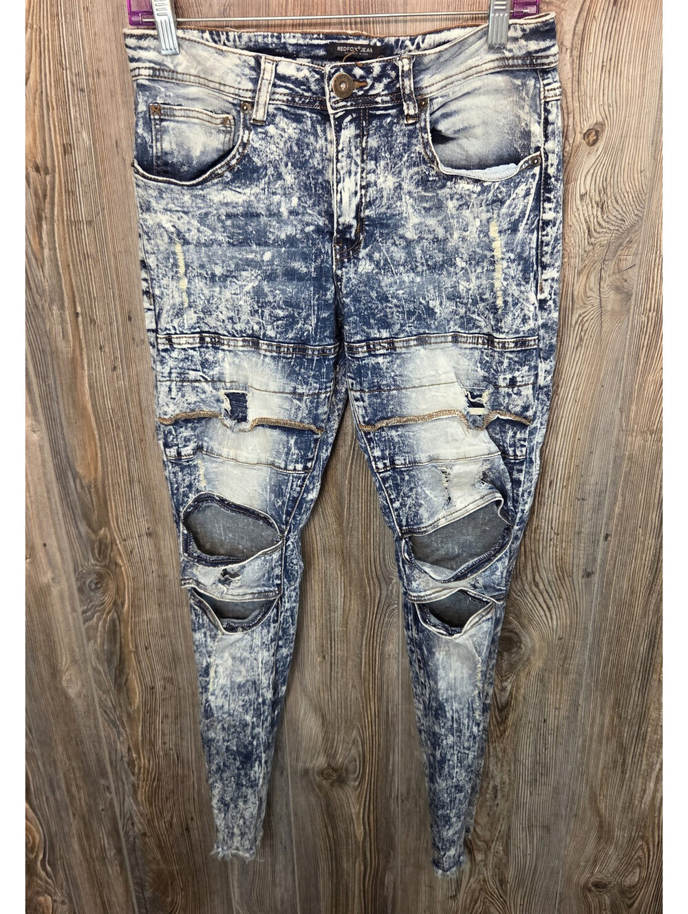 Redfox Denim Blue Jeans Wmn Size 11 (29x30) Distressed Raw Hem Y2K Skater Knees